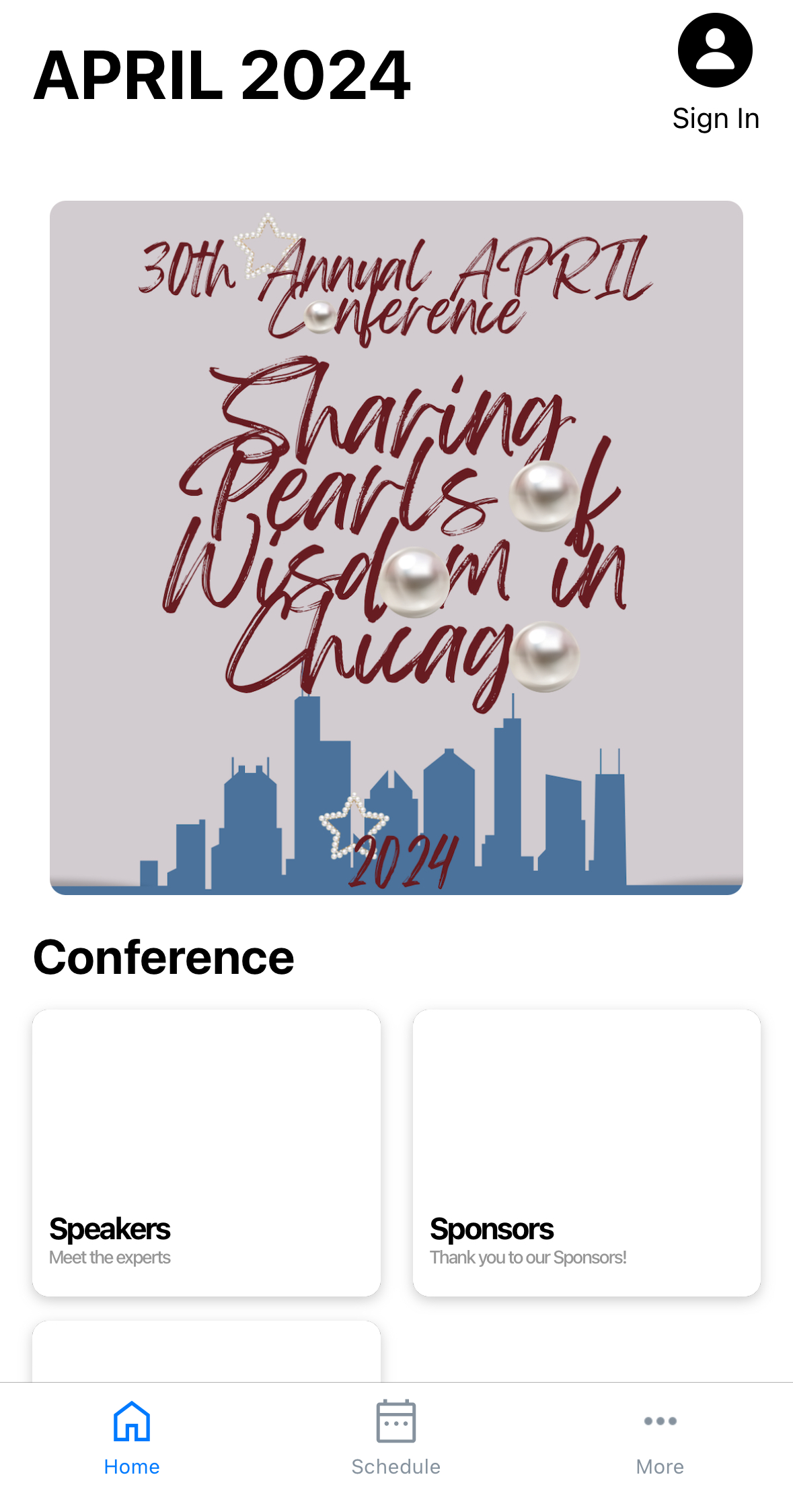 Screenshot of the 2024 APRIL Conference homepage on our event app. 