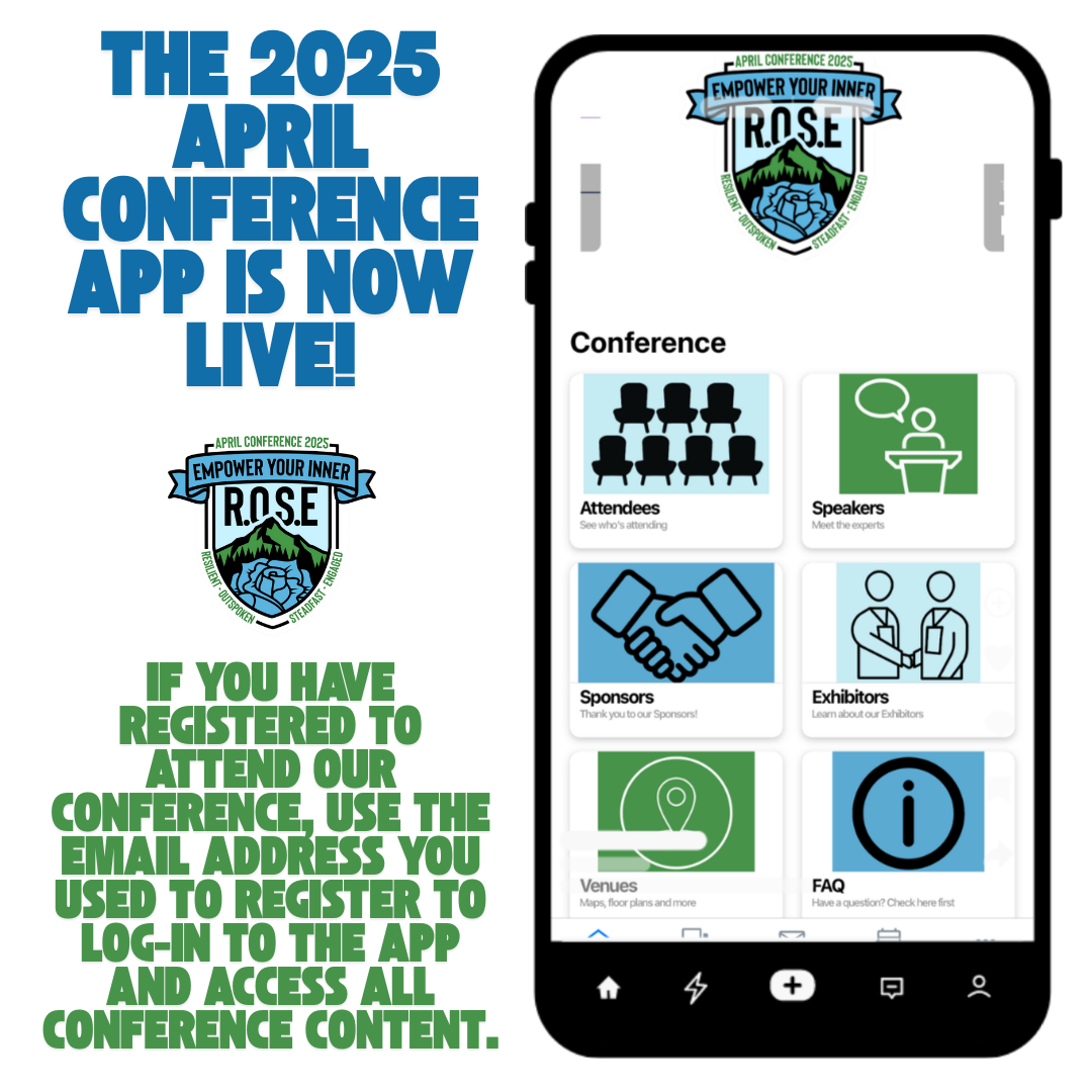 The 2025 APRIL Conference App is Now Live. If you have registered to attend our Conference, use the email address you used to register to log-in to the app and access all Conference content. Screenshot of the homepage of the APRIL Conference app takes up the whole right-side of the image.
