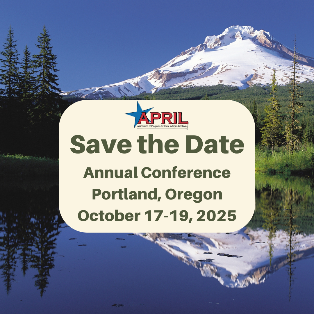 Photo of Mt. Hood in Portland, Oregon as the background. In the foreground is text with the APRIL logo that says "Save the Date. Annual Conference. Portland, Oregon. October 17-19, 2025."